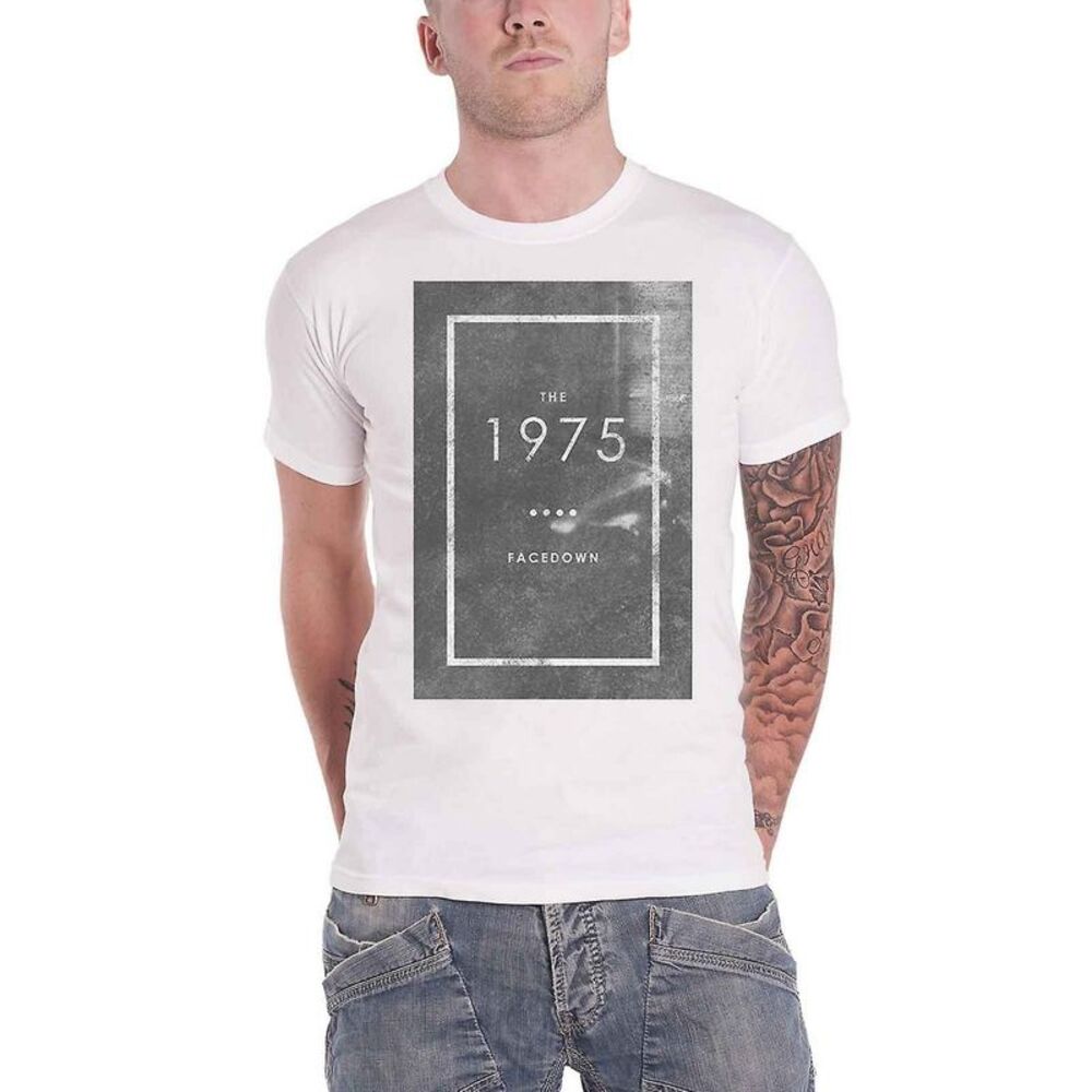 The 1975 Unisex Adult Facedown Cotton T-Shirt / White/Black